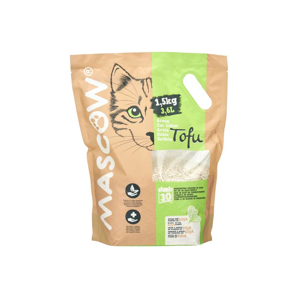 Sable pour chats Mascow Blanc 1,5 Kg Soja (8 Unités)